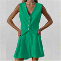 S-XL Cotton and Linen Vest Set Summer Casual Sleeveless Vest Shorts Two-piece Set