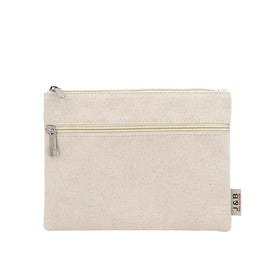 Designed Cotton Canvas Makeup Bag Natural Material Double Zipper Pouch logo Custom Canvas Makeup Bag Zip Gift Pouch