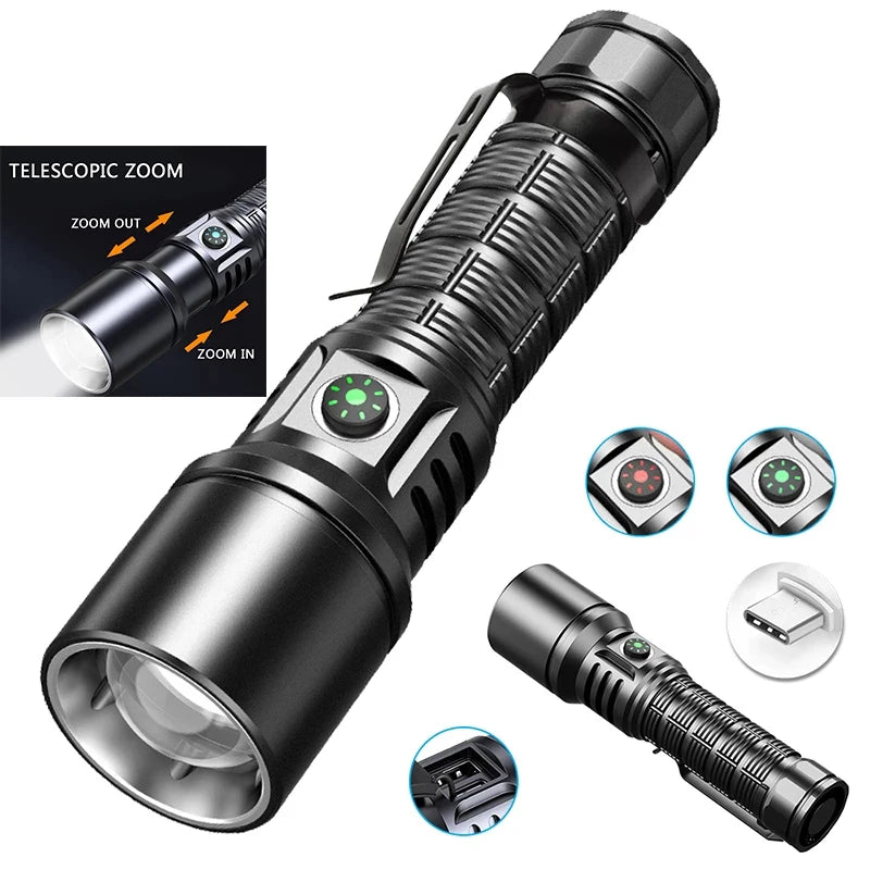 Helius Wholesale New Powerful Usb Rechargeable Super Bright Reverse Charge Hiking Camping Zoom Emergency Led Flashlight