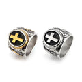 Hit Men's Vintage Gold Cross Stainless Steel Rings Chunky Unfading HipHop Style Black Dripping Oil Jewelry Fashionable & Stylish