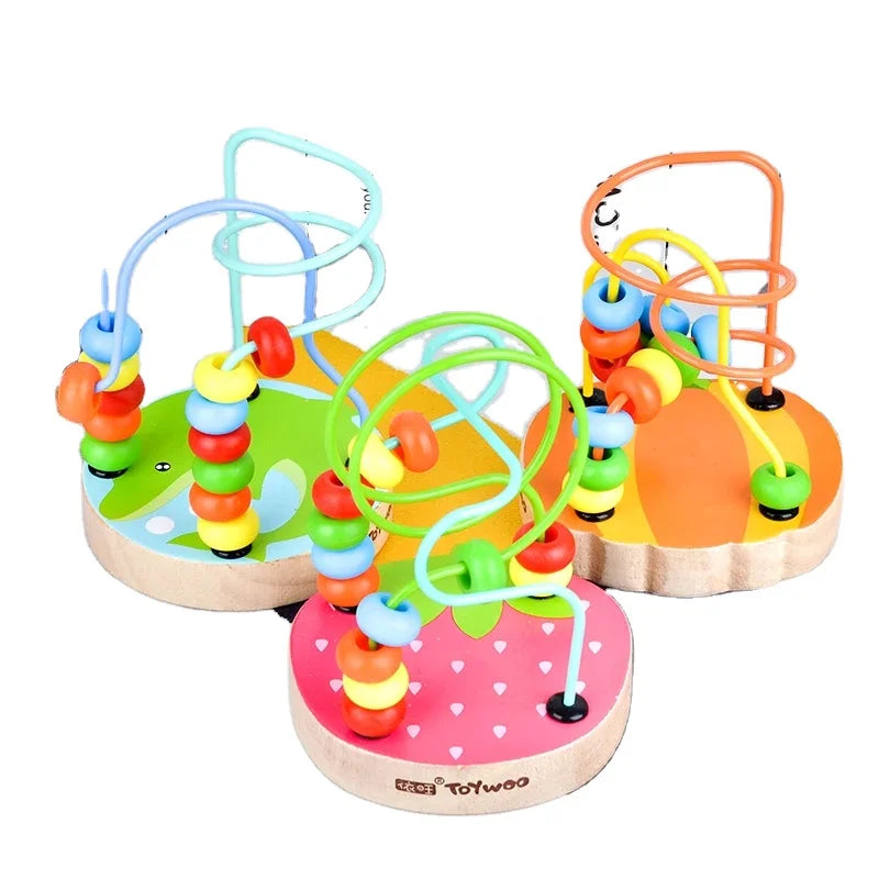 Toy Woo Montessor Wooden Toys Educational Wood Puzzles Boys Girls Wooden Circles Bead Wire Maze Roller Coaster Kid Toy 6+ Months