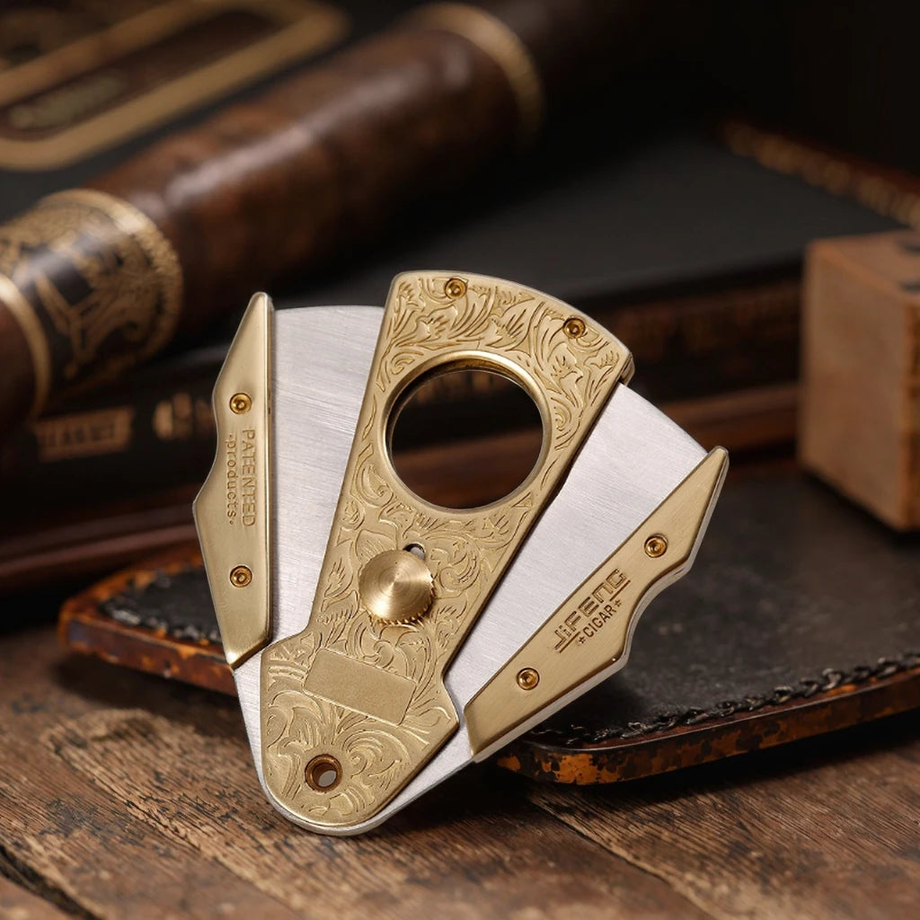 JIFENG JF-J51 Portable Durable Brass Metal Embossing Design Business Gift Cigar Cutter with Stainless Steel Double Blade