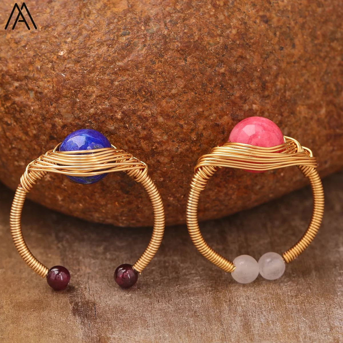 Handmade Rings Healing Crystal 8mm Round Stone Bead Classic Jewelry Finger Ring Fashion Gifts for Family