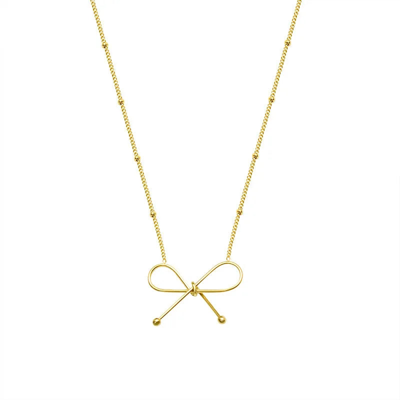 Nabest Stainless Steel Bow Pendant Necklace Women Jewelry Waterproof Stainless Steel 18K Gold Plated Minimalist Necklaces