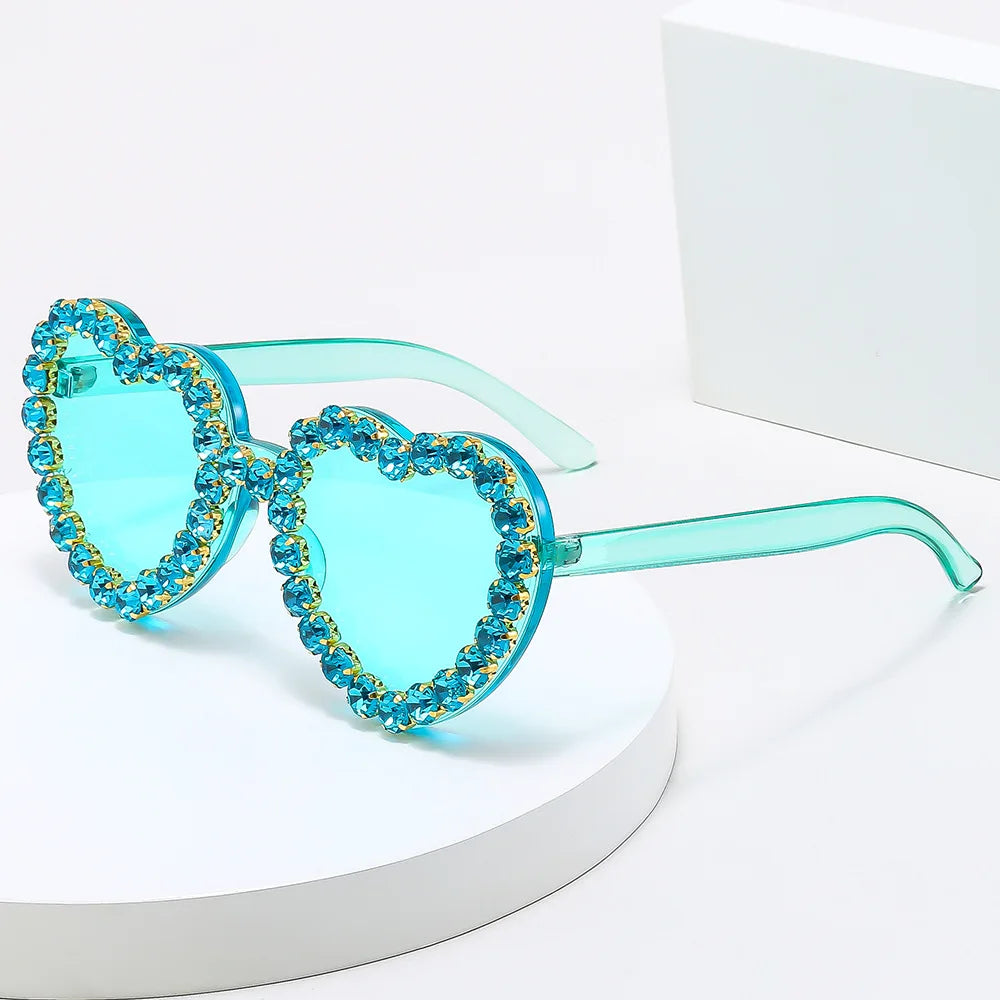ADE WU OT9808 Trendy Heart Shape Rhinestone Cat Eye Sunglasses Vintage Diamond Eyewear Fashion Women Travel Sun Glasses UV400