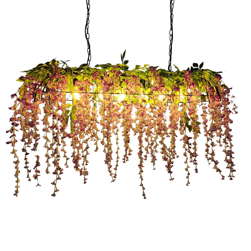 Plants Decorative Metal Pendant Light Wholesale Rectangle Modern Red Flower Chandelier for Restaurant Weddings