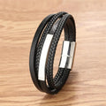 Steel Color Magnetic Buckle Stainless Steel Men's 20cm Black Braided Rope Multilayer Leather Bracelet