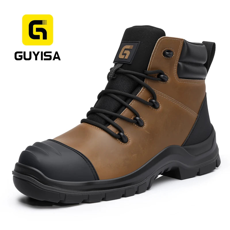 GUYISA New Fashion Khaki Color Climbing Shoes Full Grain Cow Leather and Rubber Sole Safety Boots Support Customization MegaBDM