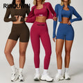 RUIQUWIN 4PCS Seamless Women Yoga Set Workout Sportswear Gym Clothing Fitness Long Sleeve High Waist Leggings Sports Suits