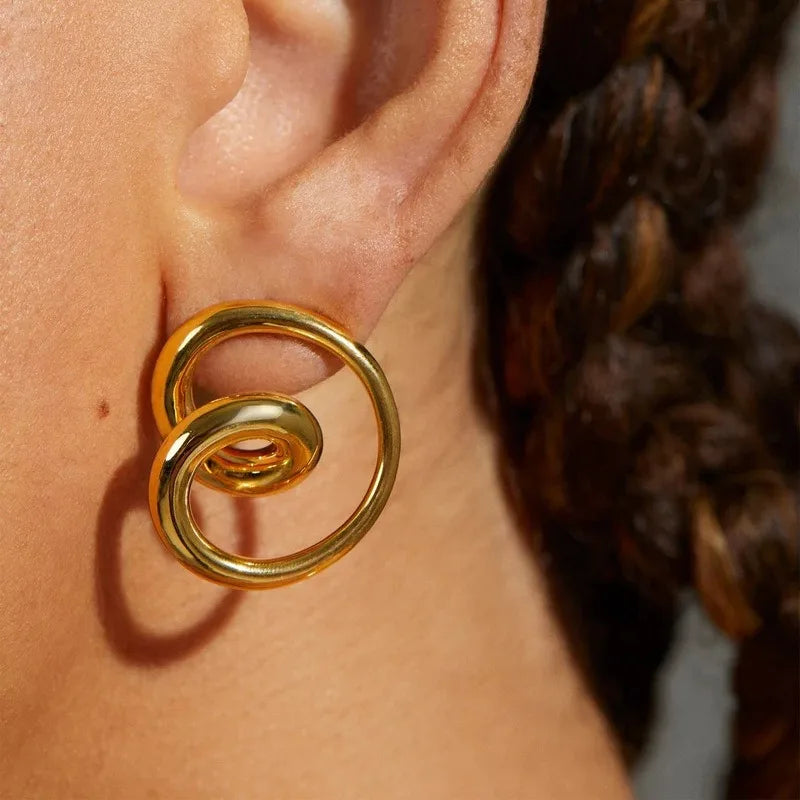 Designer Punk Style Exaggerated Spiral Earrings Jewelry Women Stainless Steel Geometric Earrings