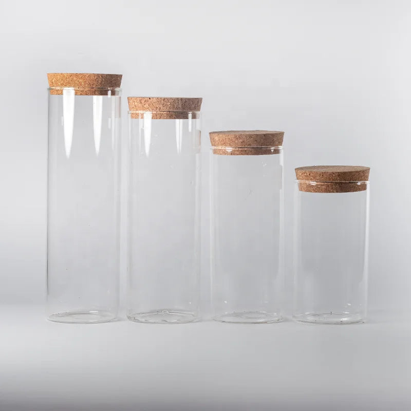 Airtight Seal High Borosilicate Clear Glass Jar with Cork Lid for Serving CookieSugarTea Coffee Spice