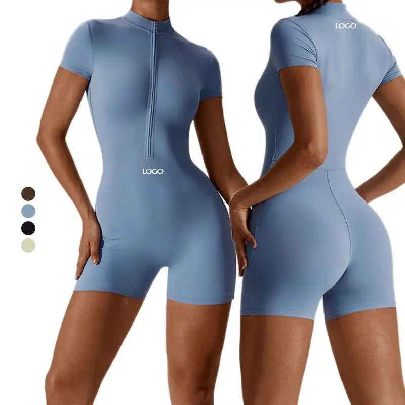 OEM Wholesale High Quality Fitness Yoga Sets Clothing Yoga Short Sleeve Seamless Zip up Set for Women