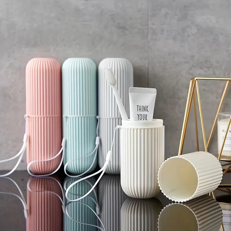 Portable Eco-Friendly Plastic Travel Toothbrush Case and Mouthwash Cup Holder Organizer for Bathroom Storage for Hotels