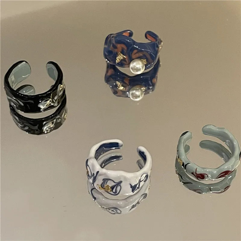 Quake Korea Style Trendy Unique New Design Alloy Enamel Color Finger Ring Jewelry Women