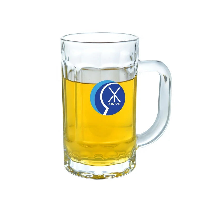 Personalised Logo Printed Classic Sustainable Glass Beer Stein with Handle 400ml Custom Design for Party