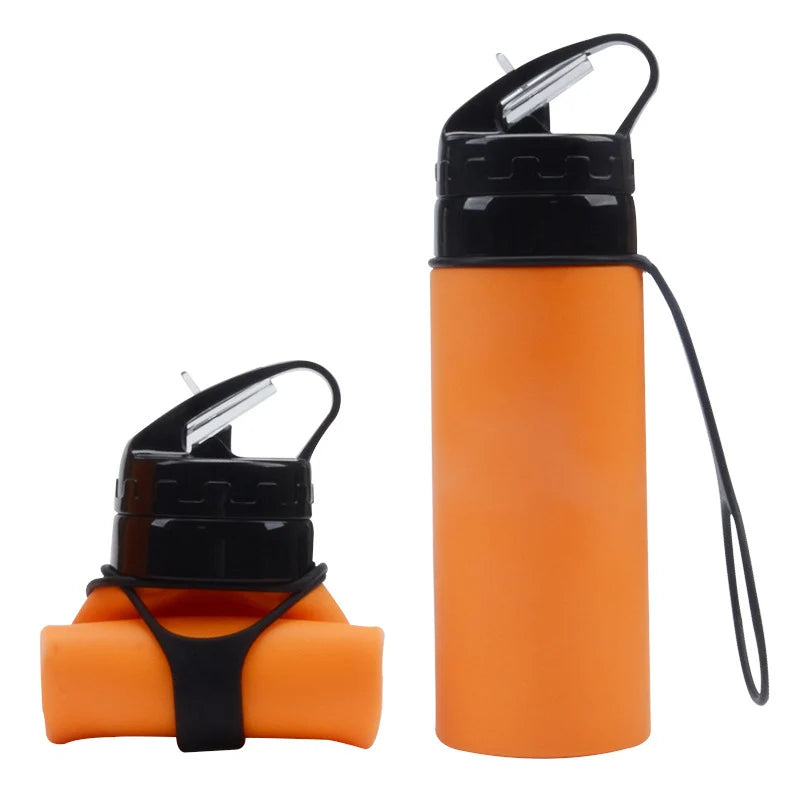 Customized Logo Eco-Friendly Silicone Travel Foldable Collapsible Reusable Water Bottle with Lid for Outdoor Use