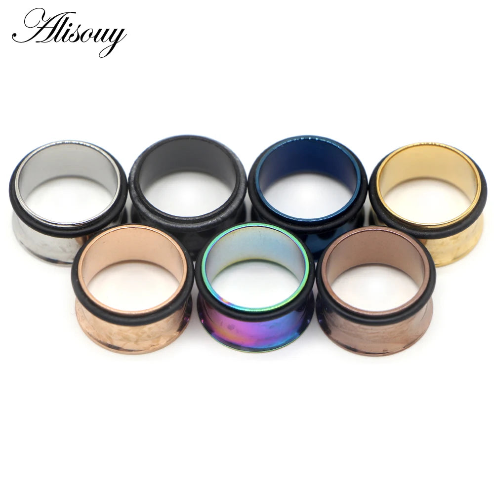 Wholesale Stainless Steel Single Flare Flesh Hollow Tunnel Ear Plugs Expander Stretchers Earring Gauges Body Piercing Jewelry