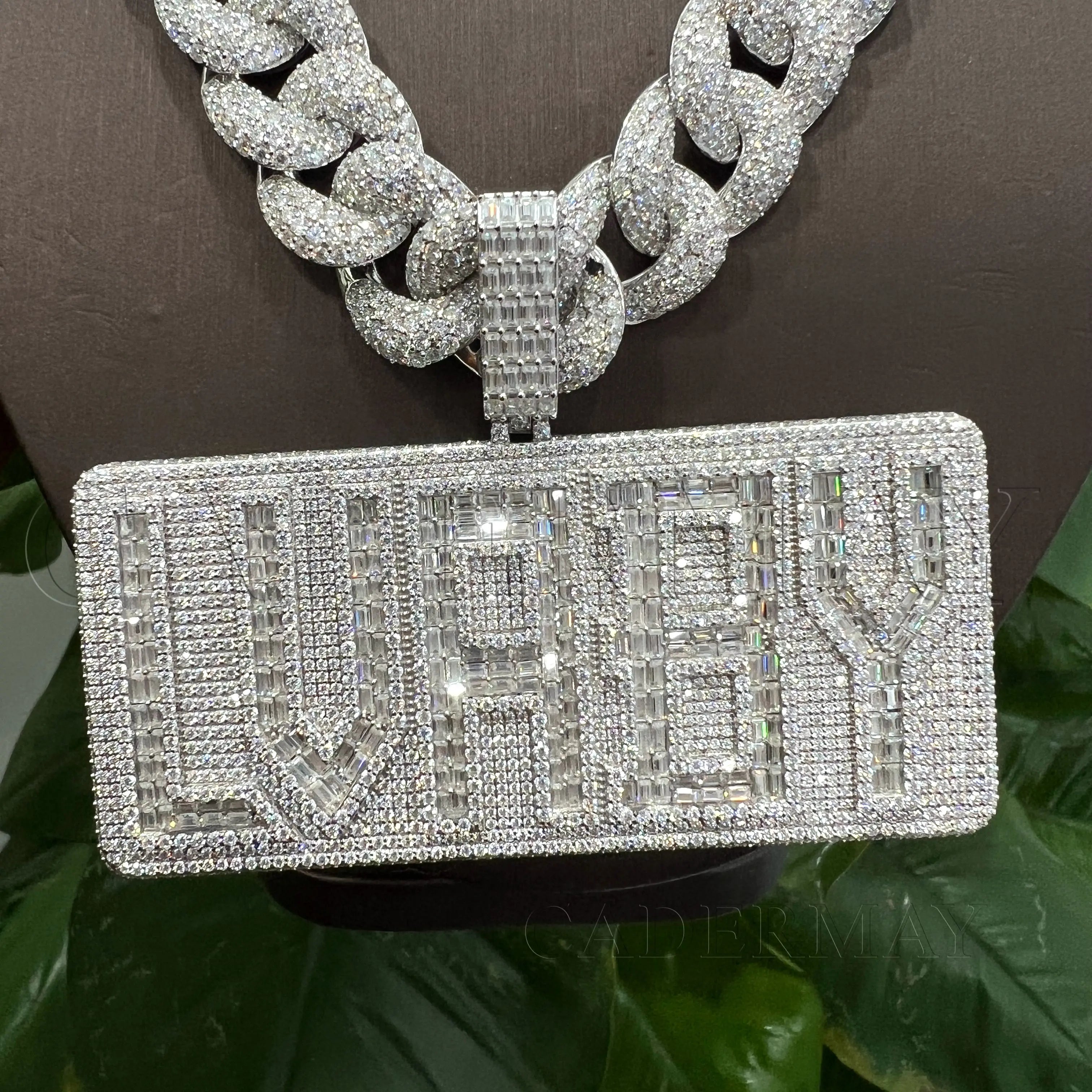 Cadermay Iced Out Custom Letter Pendant 925 Silver Baguette Moissanite Pendant Initial Letter Pendant Hip Hop Jewelry