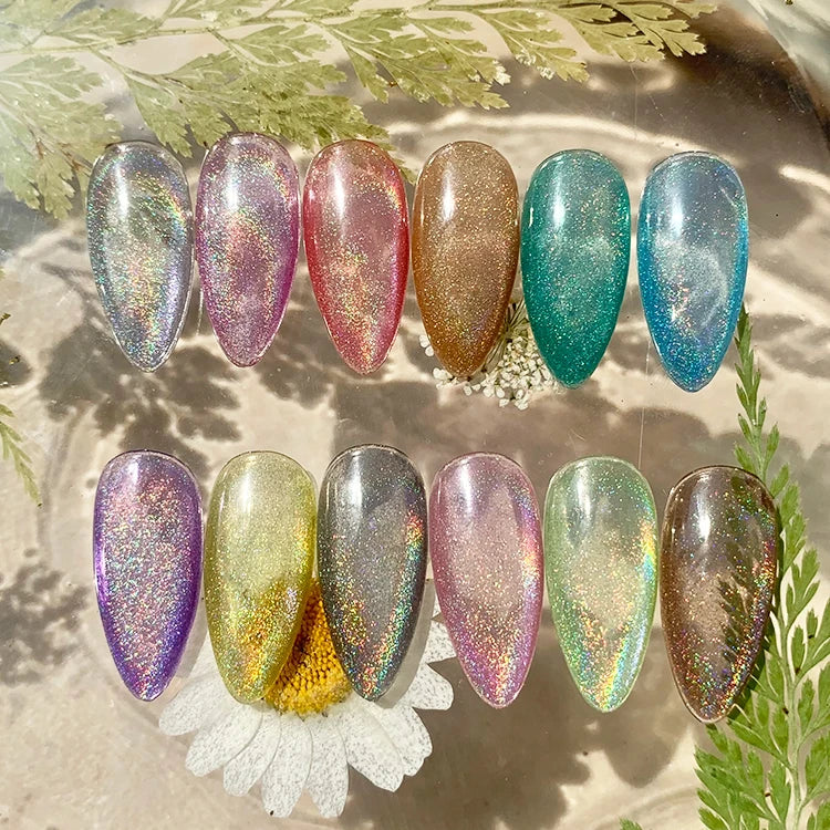 RS Nail Holographic Cat Eye Gel Polish 12 Colors Soak Off UV Gel Laser Cat Eye Gel Polish Wholesale