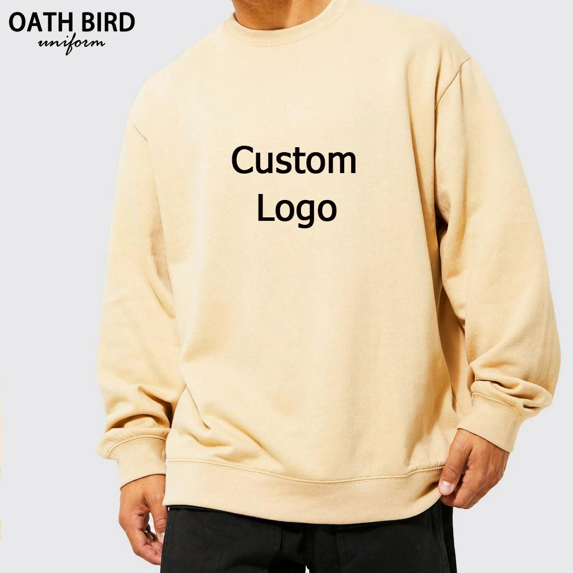 Custom Puff Design 3D Screen Printing Cotton French Terry Oversized Men's Jumpers Unisex 380gsm Heavyweight Crewneck Sweatshirts