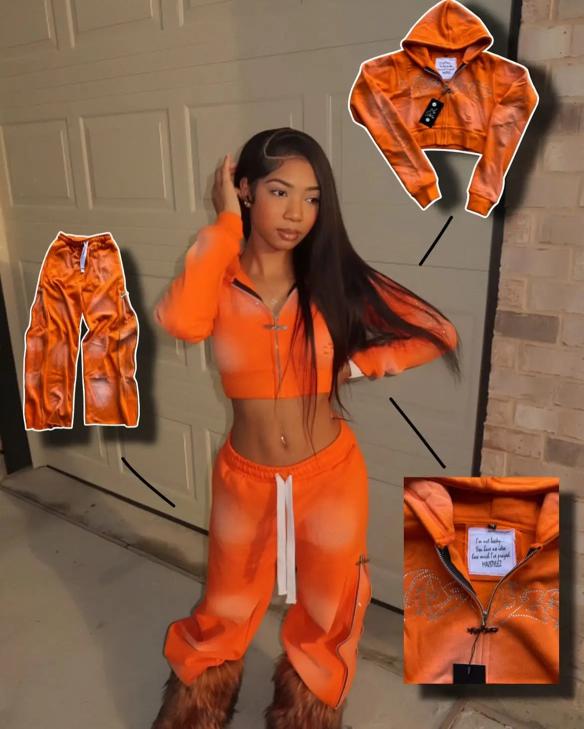 OEM Streetwear Two Piece Jogger Sets Acid Wash Crop Top Zip up Hoodie and Drawstring Sweatpants Tracksuit Sets for Women