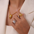 YF3792 18k Gold Plated Droplet Shaped Earrings Pearl Ring Star Necklace Stainless Steel Set Waterproof Jewelry