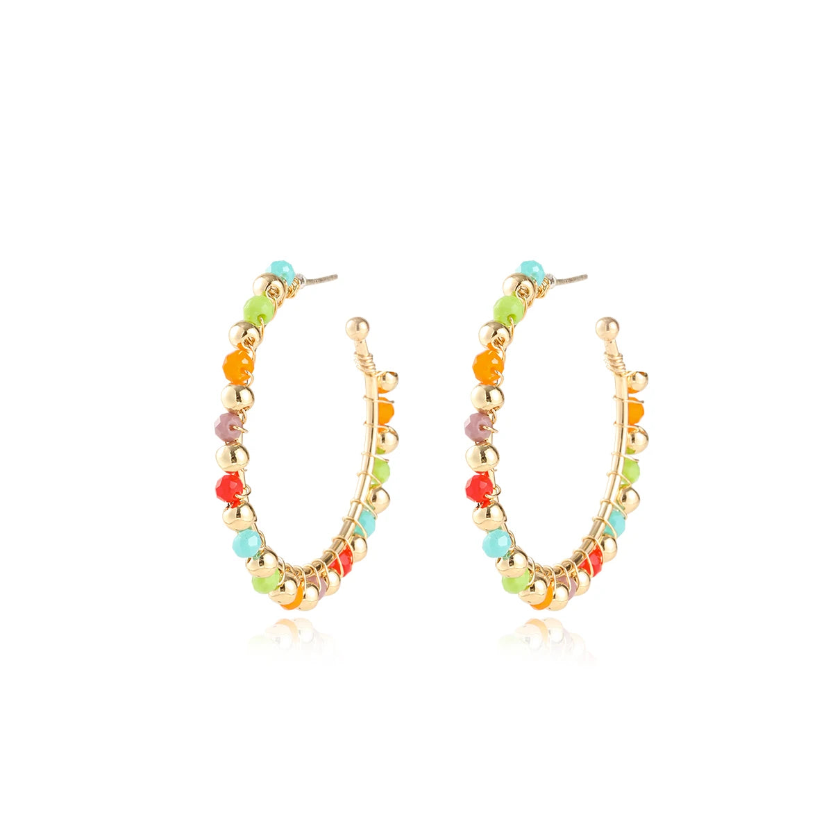 KITI Stylish Multi-Colored Bead Hoop Earrings Gold-Plated Circular Earrings for Women
