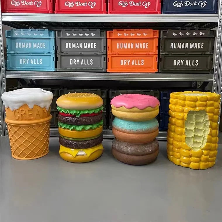 Creative Interesting Wholesale Hamburger Stool Corn Stool Dollar Ice-cream Stool Resin Sculpture for Home Decoration