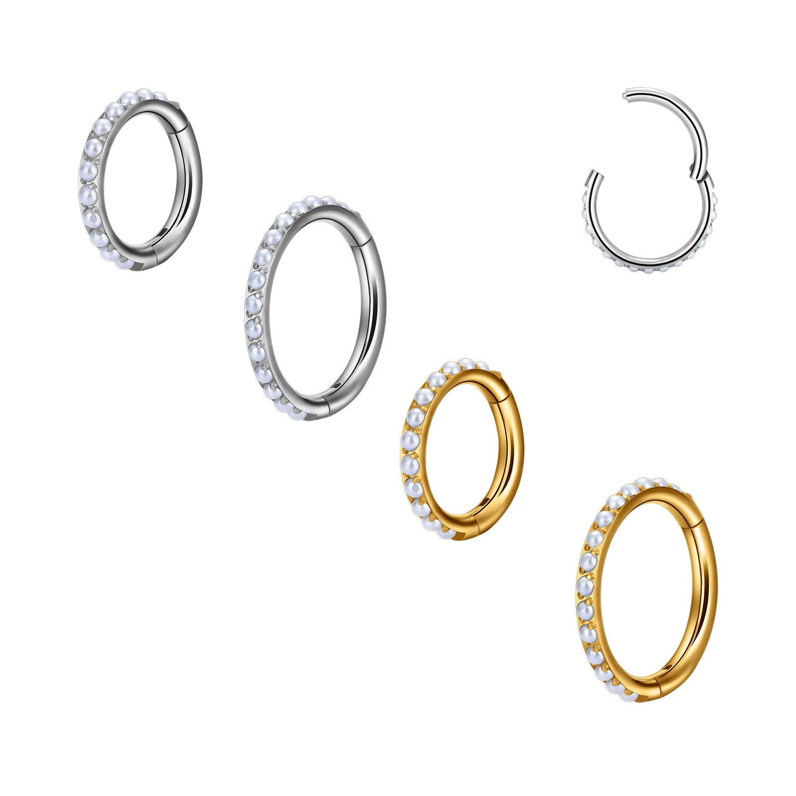 Wholesale ASTM F136 Titanium Circle Shape CZ Inlay Segment Nostril Hoop Hinged Clicker Cartilage Ring Women Piercing Jewelry