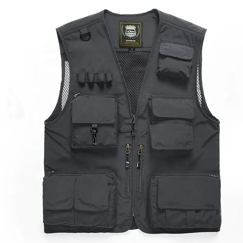 Men's Lightweight Polyester Vest-Multi-Pocket Fishing Travel Work Safari & Hunting Cargo Jacket