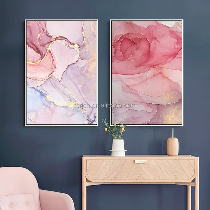Canvas Painting Poster Wall Picture Gold and Print Modern for Guest Room Abstract Scandinavian Wall Art Home Nordic Purple Pink