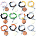 New Arrival Monogram Football Basketball Baseball Wooden Beaded Bracelet Keychain Printing Wooden Bead Keychain Wristlet