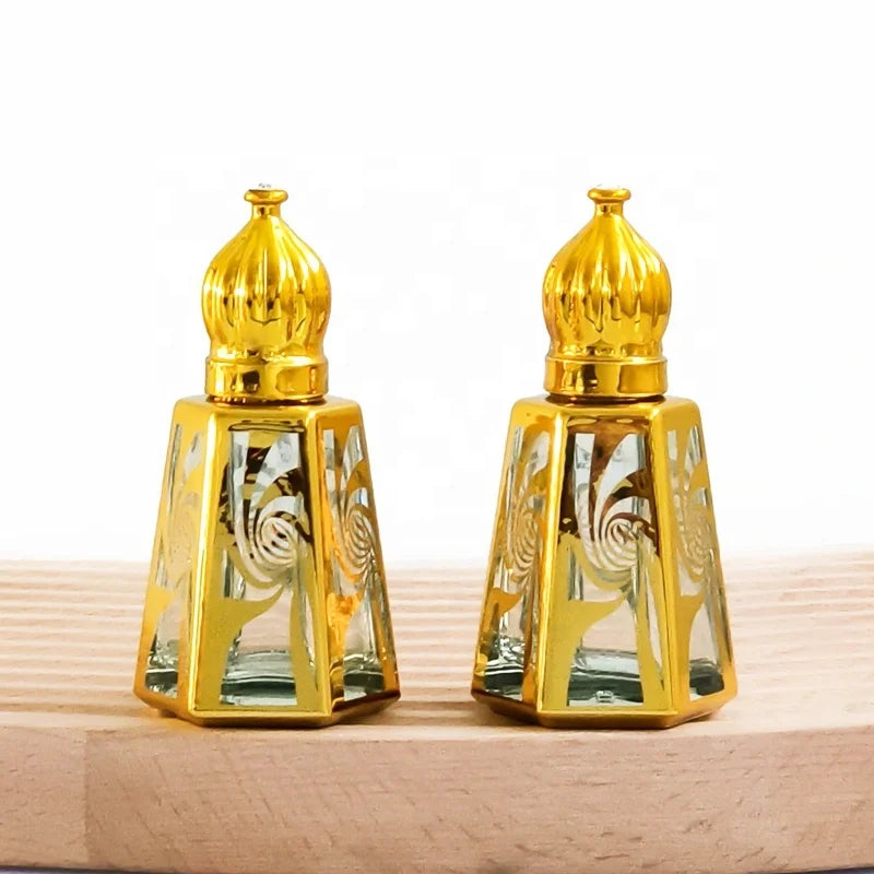 Wholesale Portable Mini 15 ml Vintage Arabic Dubai Attar Bottle Glass Perfume Roller Bottle for Essential Oil