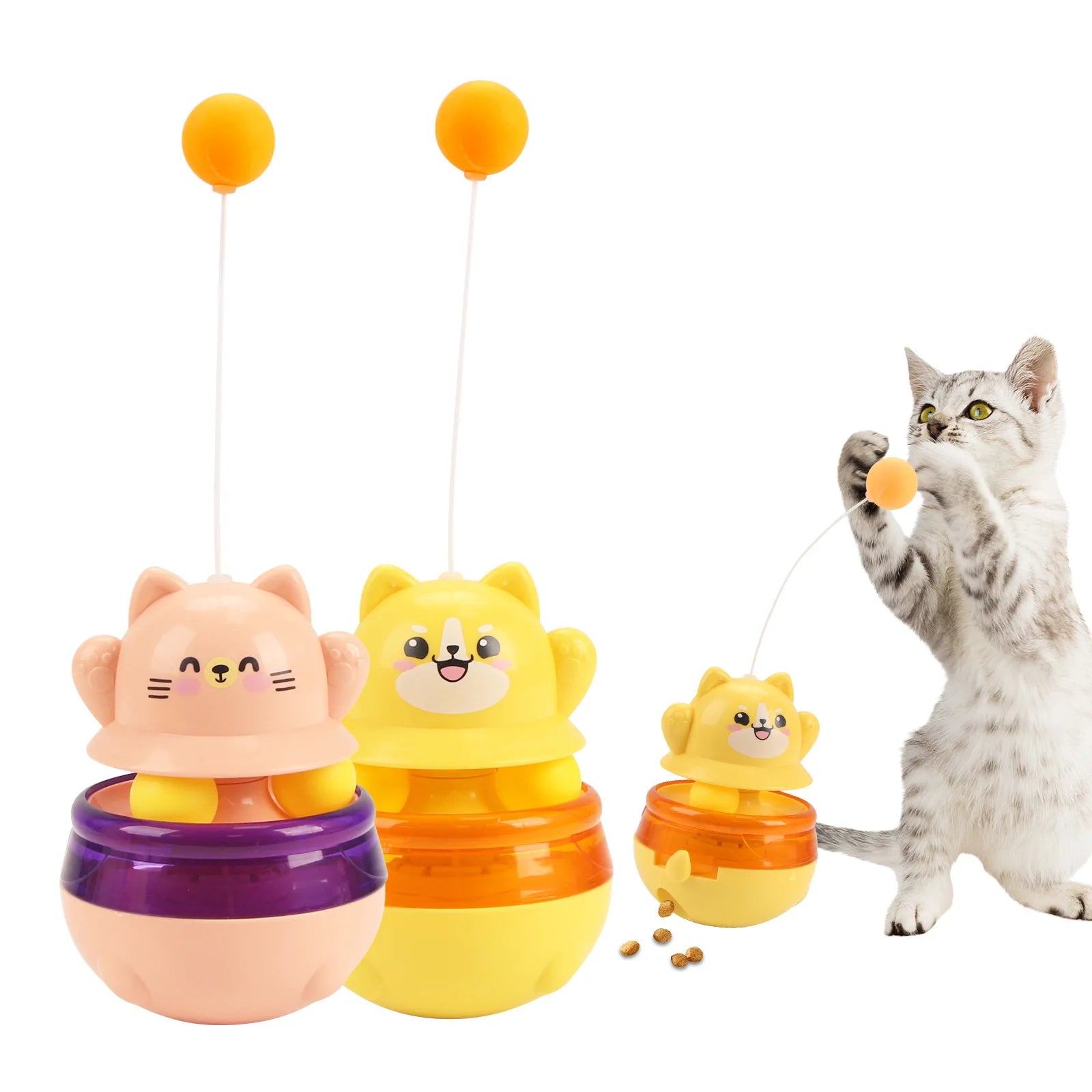 Interactive Plastic Cat Toy Puzzle Teasing Stick Leakage Ball Relieves Boredom Entertains Cats Pet Tumbler Toy Leak Entertainer