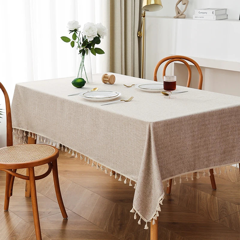 Weddings Table Cloth With Tassels Rectangular Square Dinner Home Decoration Table Cover Gray Plain Cotton Linen Tablecloths