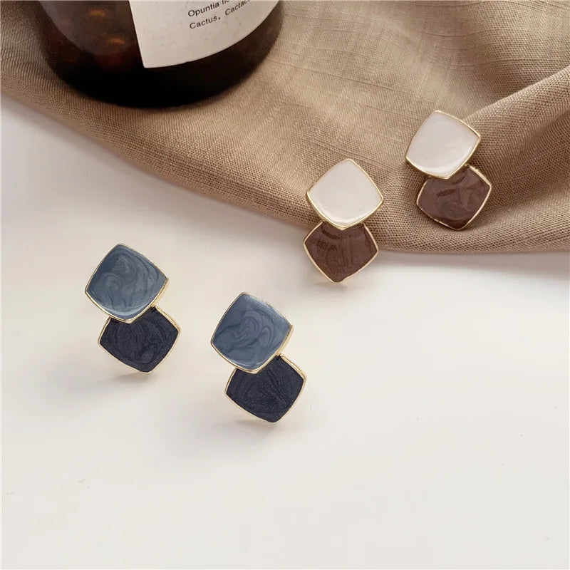 SC New Korea Style Earrings Fashion Gold Plated Stud Earrings Women Party Gift Jewelry Delicate Contrasting Earrings
