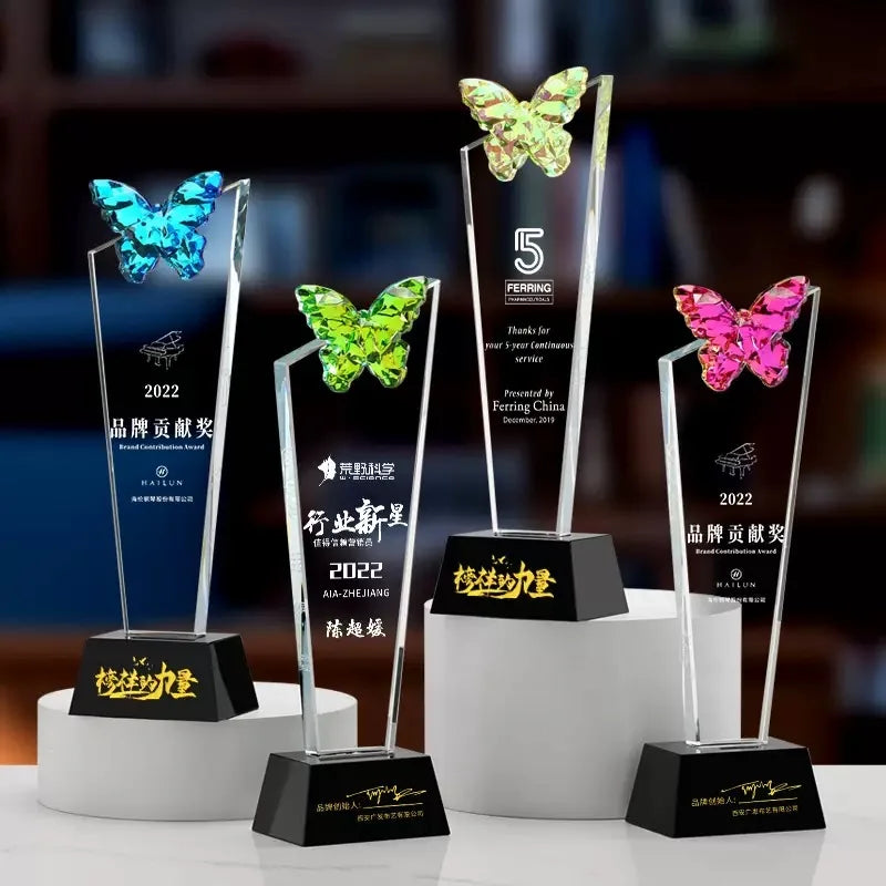 2025 New Design Rainbow Butterfly Crystal Glass Awards Plaque Trophy MH-J0325