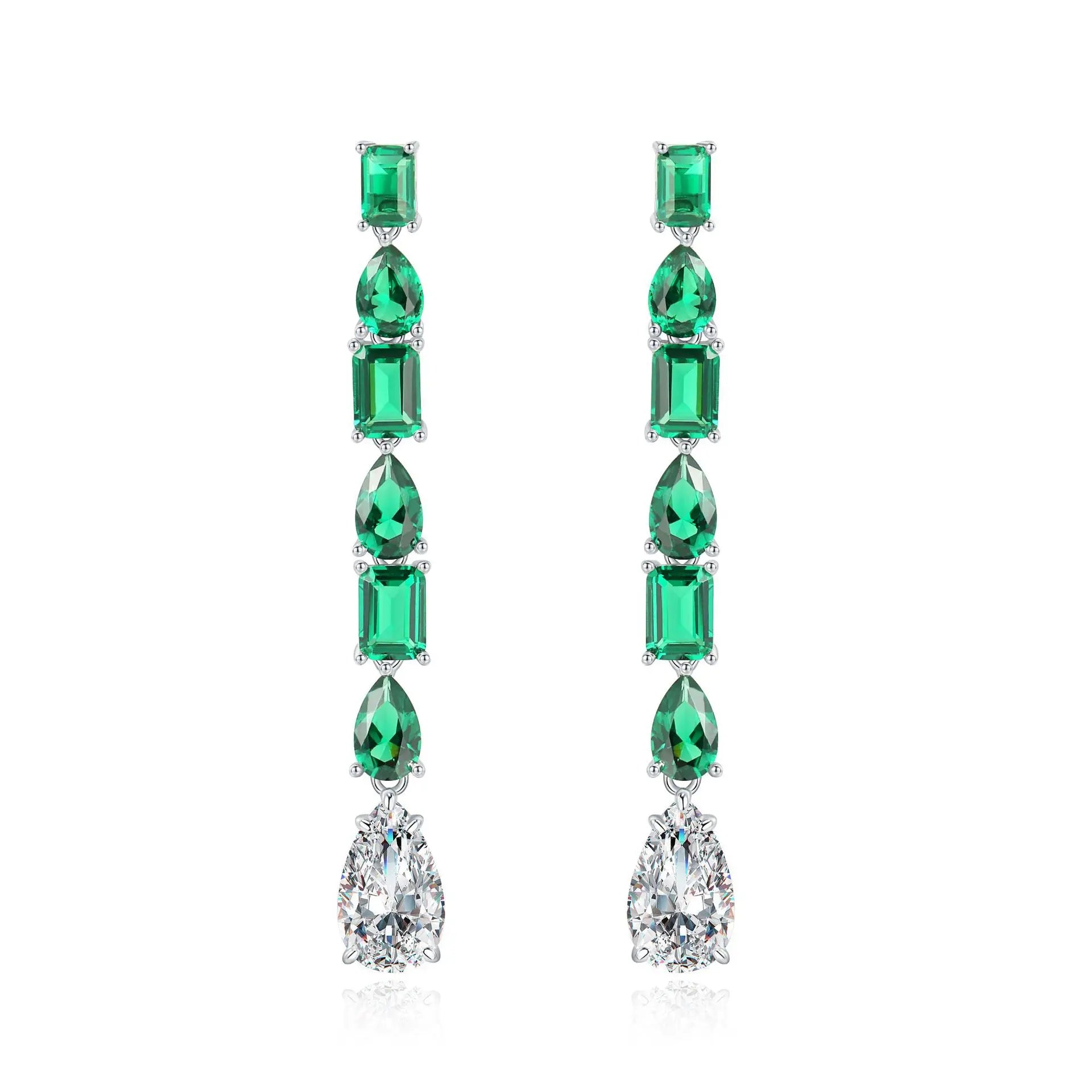 OEM Earring Set 925 Sterling Silver Earring Lab Created Green Emerald Zirconia Gemstone Drop Earrings Fine Jewelry Women