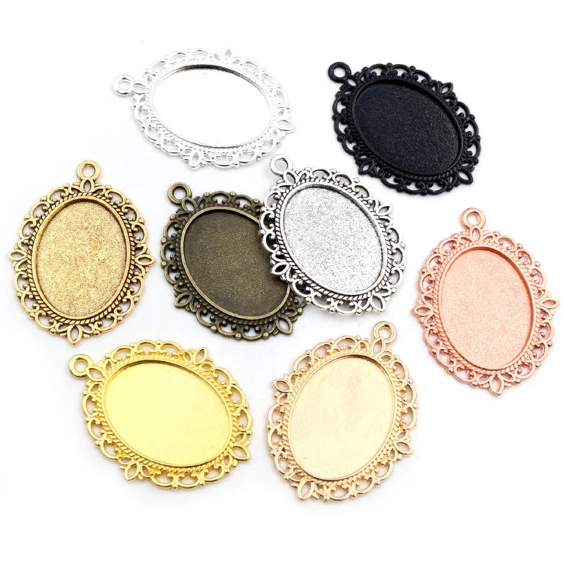 18x25mm Inner Size 8 Colors Oval Cameo Cabochon Base Setting Pendant Blnaks DIY Necklace Jewelry Findings
