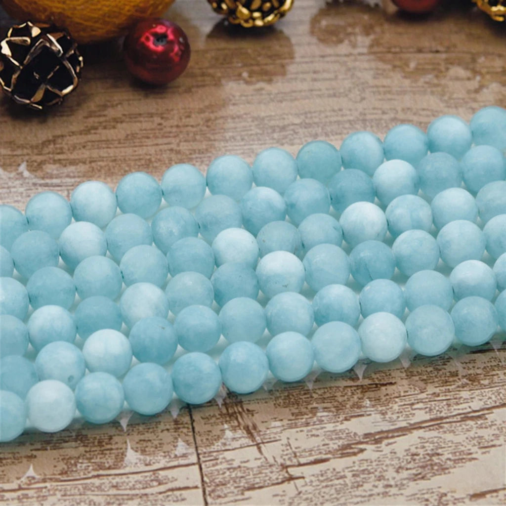 Wholesale 8mm Natural Gemstone Loose  Round Beads Matte Frosted Aquamarine 10mm Beads for Jewelry Making