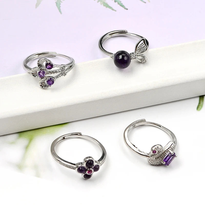 Wholesale Natural Amethyst Ring Exquisite 3-8mm Brass Cute Crystal Ring for Girl