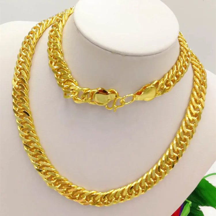 Dubai Gold Gold Plated Boss Chain Necklace Vacuum Plating Gold Wedding Jewelry Domineering Men'S Necklace Gift Set