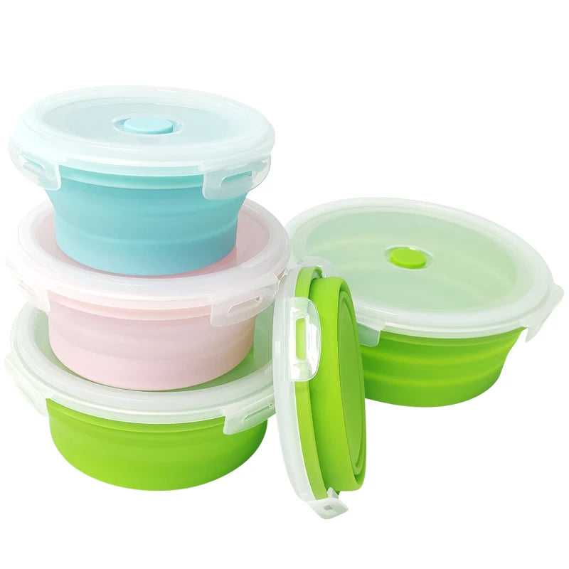 Fiambrera De Silicona Portable 4 Pcs Collapsible Microwavable Storage Platinum Containers Silicone Container Food