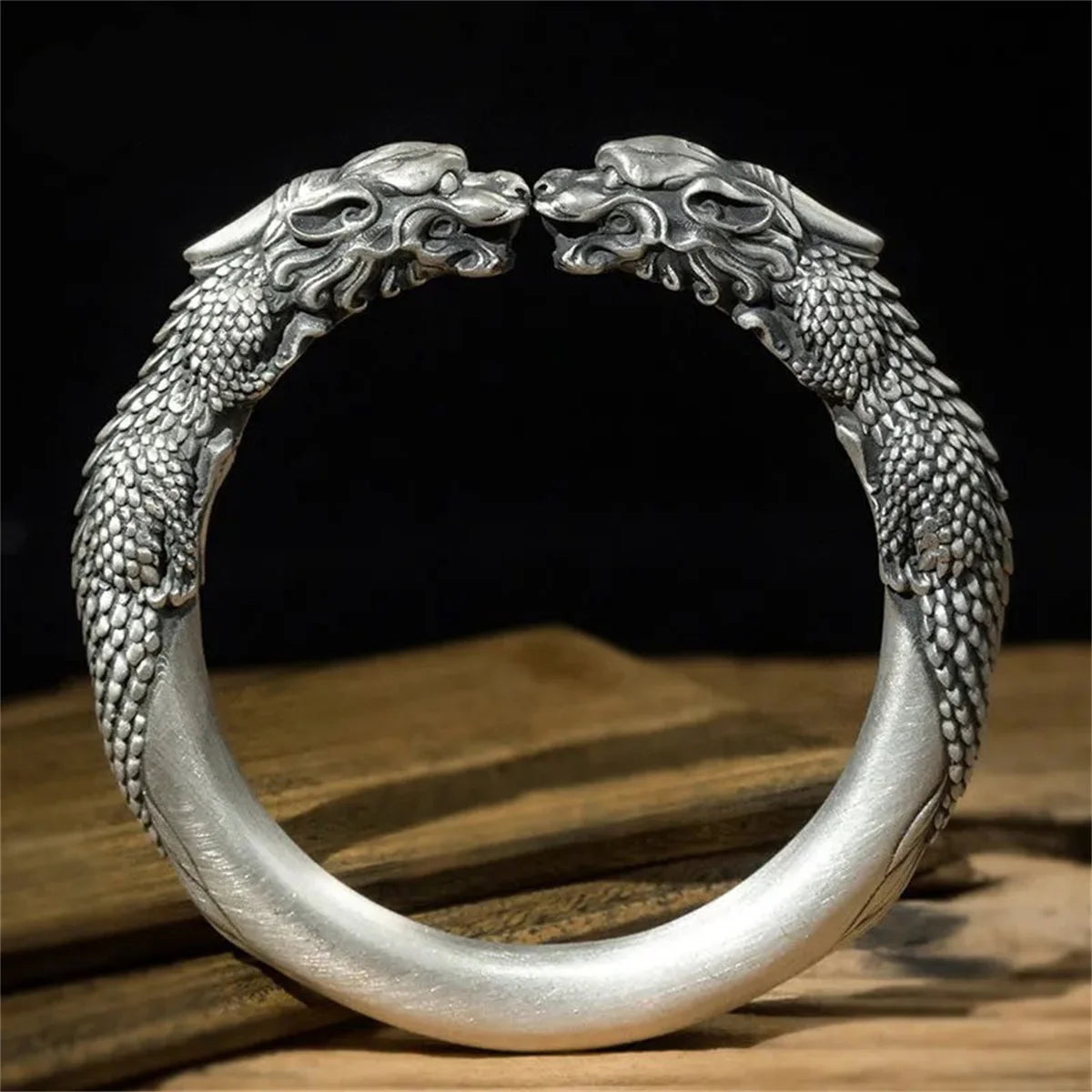 Retro Pixiu Silver Bangle Bracelet Cuff Wristband Attract Wealth Good Lucky  Women Men Jewelry