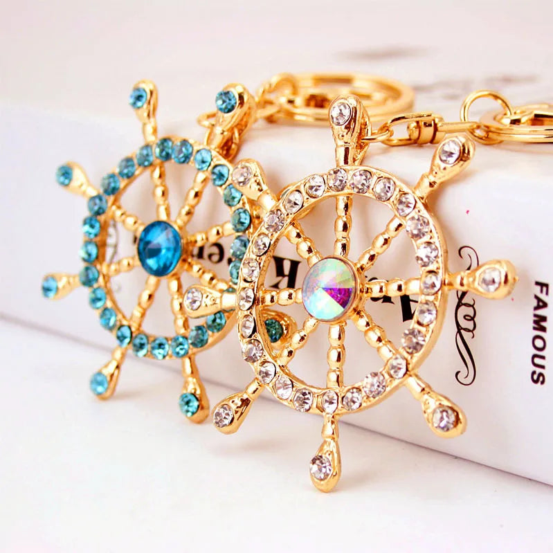 Creative Crystal Rudder Navigation Car Key Chain Metal Pendant Key Ring Small Gift