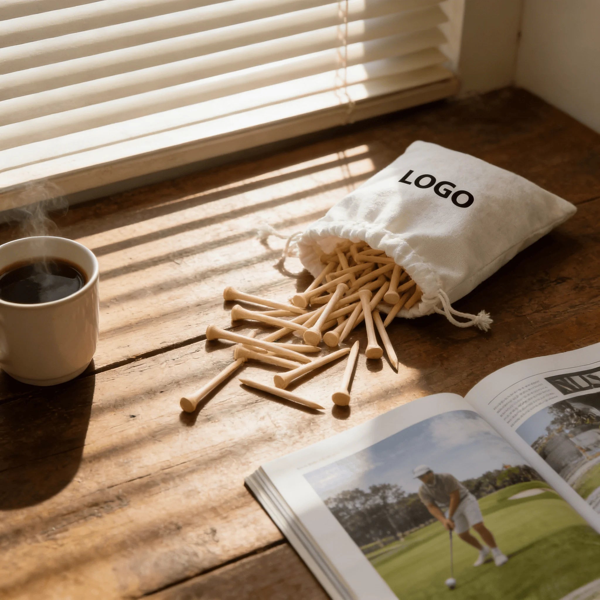 Factory Direct Sale of Bamboo and Wood-plastic Golf Tees Customizable Wholesale with logo Printing and Personalized Packaging