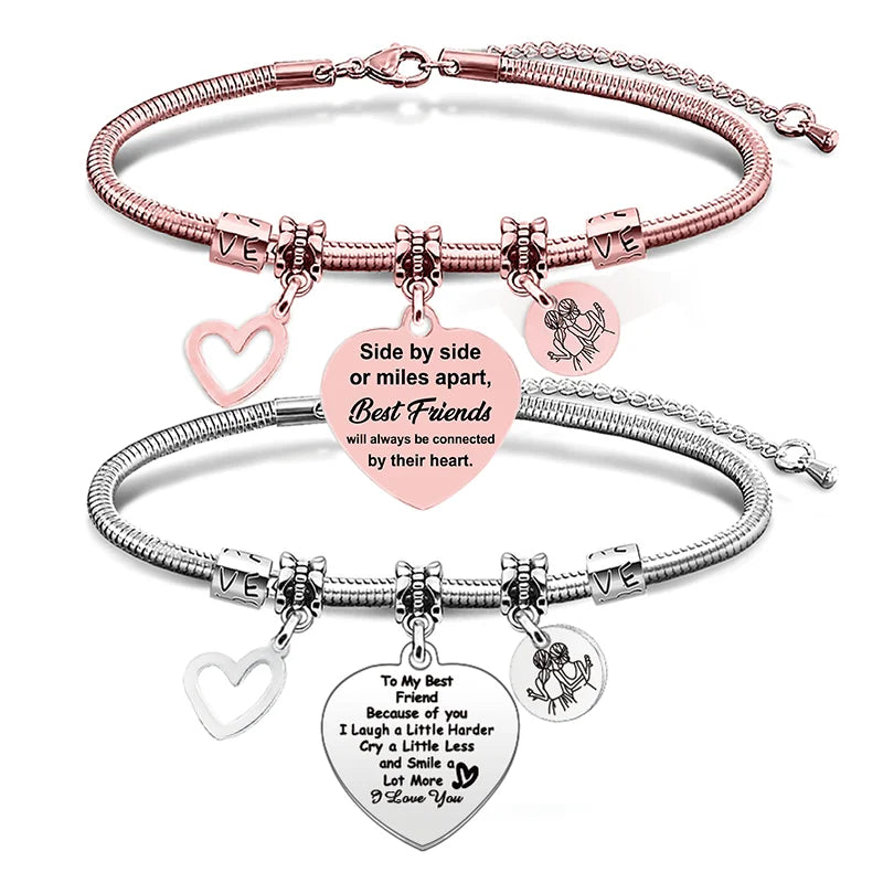 Ywganggu Fashion Customized Stainless Steel Snake Bone Best Friend Heart Wonderful Sisters Matching Bracelets Jewelry