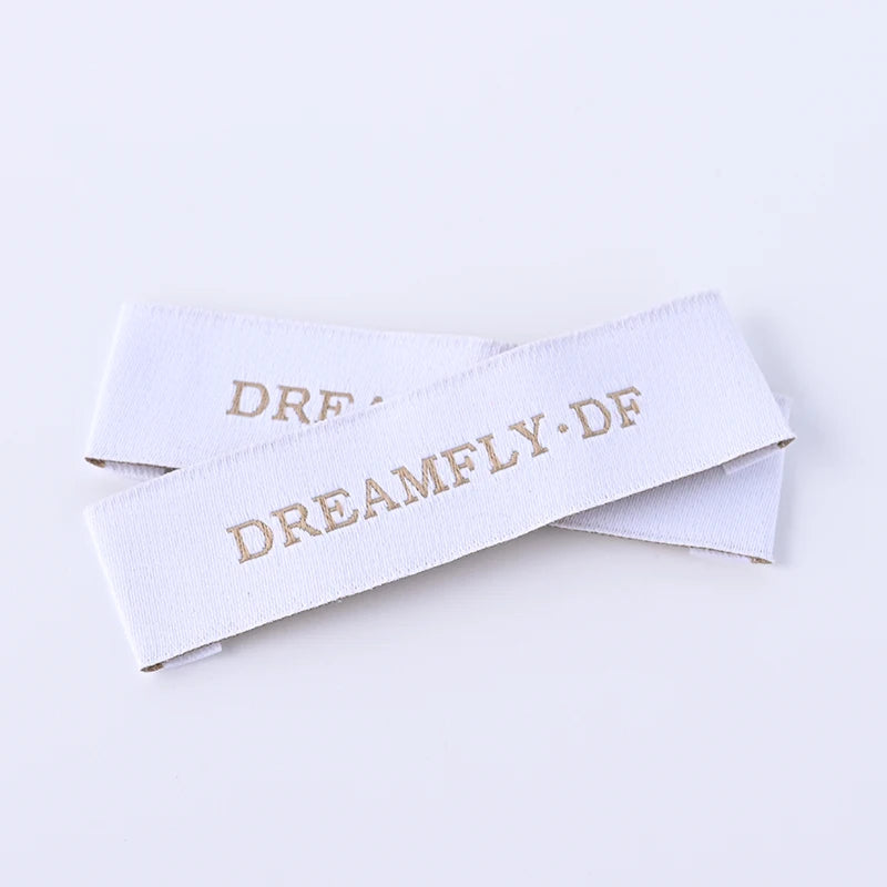 Factory Custom End Fold Damask Labels High Density Garment Neck Label White Satin Clothes Woven Label for Clothing