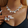 Luxurious French Butterfly Diamond & Pearl Necklace Set | High-Grade Clavicle Chain Wholesale Accessories for Timeless Elegance MegaBDM