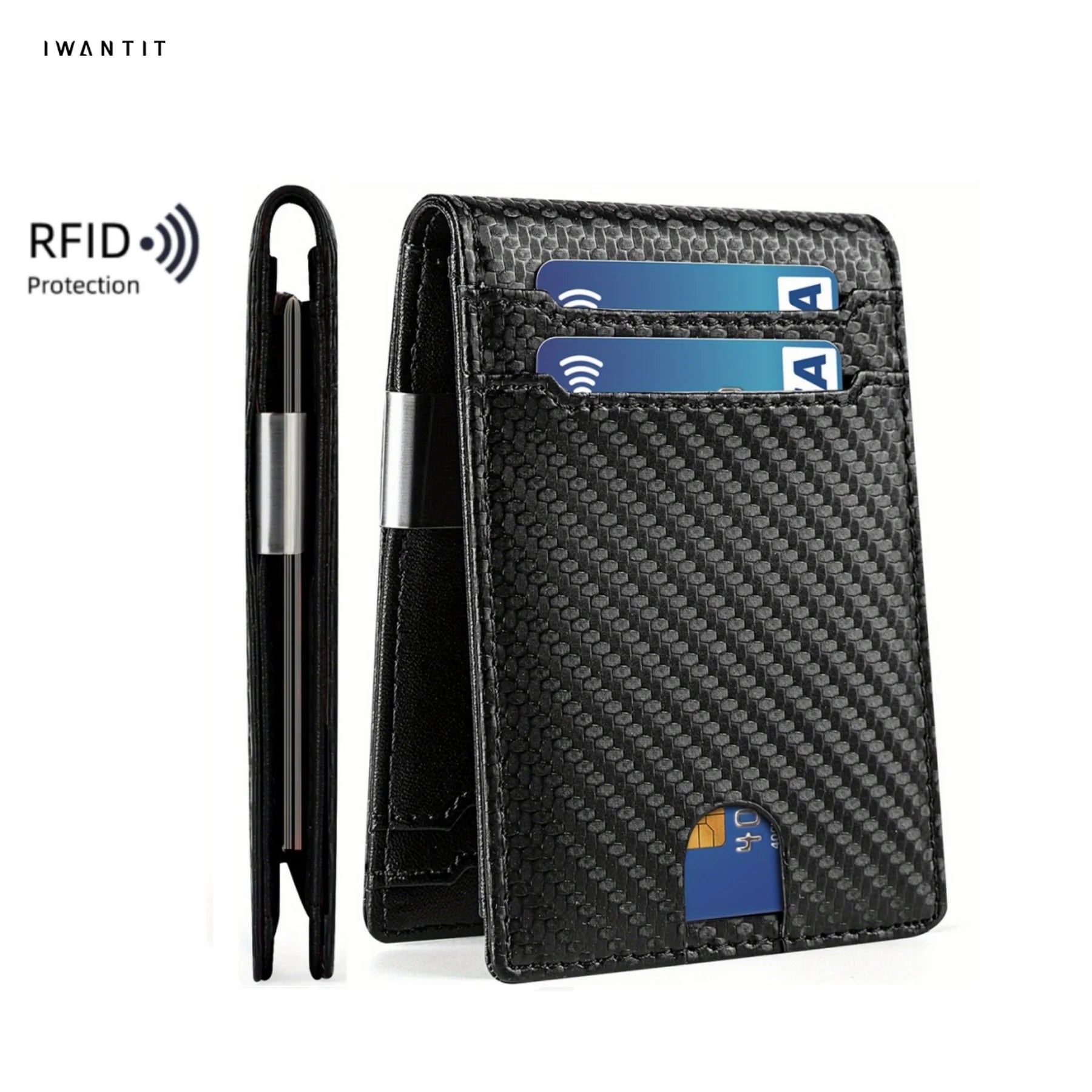THUMBS-UP Factory Genuine Leather Money Clip Wallet Men RFID Blocking Luxury Short Wallet Open Carbon Fiber Featuring Letter